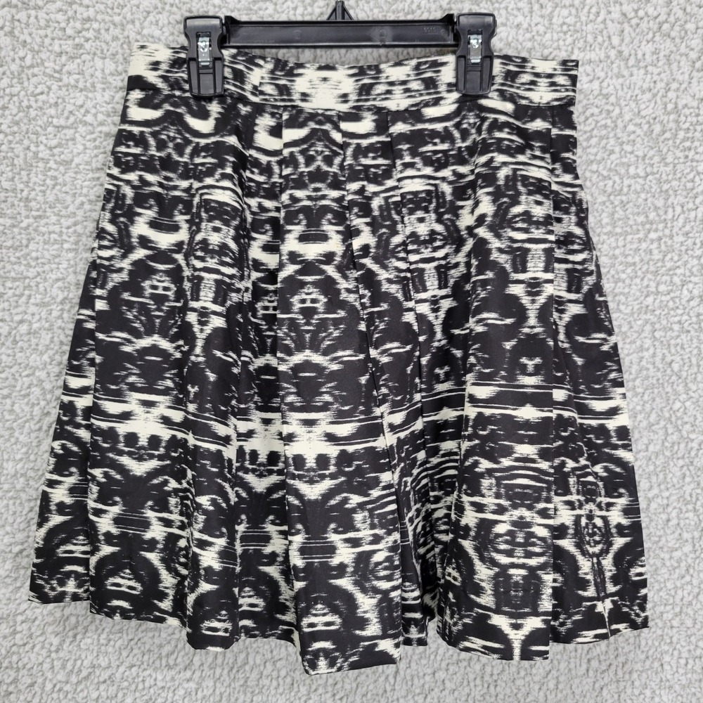 J.Crew Black White Ikat Pleated Mini Skirt Size 00 Abstract Print Lined Flare